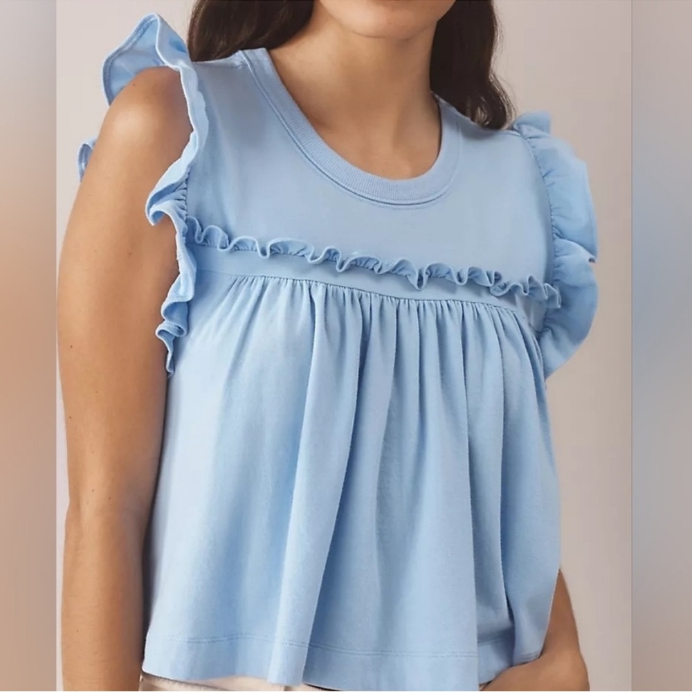 Maeve Sleeveless Ruffle Blouse Anthropologie Size Medium in BLUE